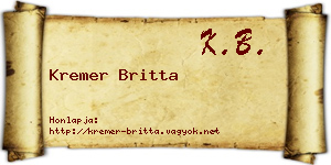Kremer Britta névjegykártya